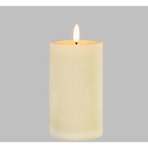 Bougie Cylindrique Avec Nervures Ø7,5cm H12,5cm Effet Cire Ivoire Led Blanc Chaud À Piles