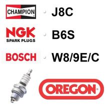 Bougie OREGON - CHAMPION j8c NGK b6s BOSCH w8/9e/c
