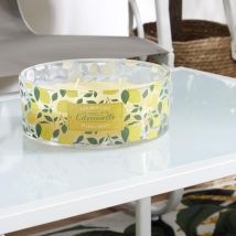 Bougie parfumée 25h limone à la cire de paraffine senteur citronnelle motif citron feuilles