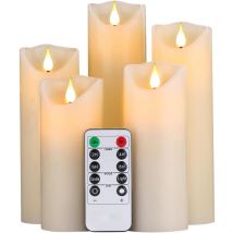 Bougies led, lot de 5 bougies décoratives (14 cm, 15 cm, 16 cm, 18 cm, 20 cm), bougies sans flamme avec flamme led vacillante à 10 touches, en cire