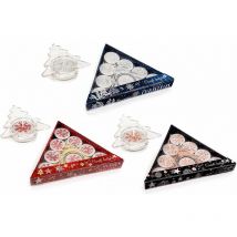Kontarboor - Bougies de Noël, Lot de 8 Bougies Motif Flocon de Neige Scintillant Argent avec Support Sapin en Verre.Emballage Bleu.