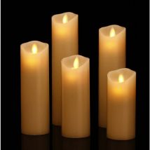 Sunxury - Bougies LED,Bougies Sans Flamme.Lot de 5 (10,12,15,17,19 cm,Ivoire),En Véritable Cire. Avec Vacillement des Flammes Très Réaliste,