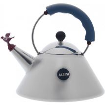 Alessi - 9093 - Bouilloire en Acier Inoxydable 18/10 Brillant avec Poignée et Sifflet-Oisillon - Bleu Clair