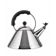 Alessi - 9093 b Bouilloire en Acier Inoxydable 18/10 Brillant avec Poignée et Sifflet-oisillon en Pa, Noir, Fond en Acier Magnétique Compatible avec