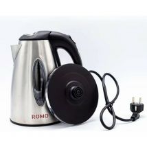 Romo - Bouilloire Électrique 1.7 l, Couvercle à Ressort et Voyant Lumineux, Inox, Socle 360°