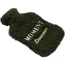 Bouillotte avec enveloppe en fourrure verte