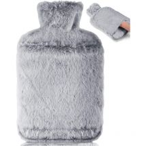 Bouillotte avec housse souple – Grandes bouillottes étanches de 2 l avec poche kangourou, caoutchouc naturel + bouillotte moelleuse (gris)