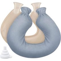 Bluedeer - Bouillotte en forme de u avec housse souple, cou et épaules, bouillotte de 1,4 l avec housse en polaire amovible et lavable, sac chaud de