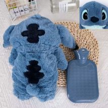 Sjqka - Bouillotte Peluche,Bleu Bouillotte Enfant,Animé Mignon Bouillotte Eau Chaude,Stich Bouillotte avec Housse,Noël Cadeau pour Enfant,460ml