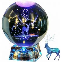 Boule de Cristal avec Support Lampe 3D en Forme, Boule de Décoration gravée au Laser, Boule en Verre Transparente, Cadeau de Noel pour Enfants,