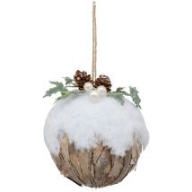 Boule de noel joyeux noel bois et neige