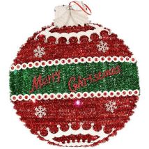 Boule De Noël - Lumière Led - 40 X 4 Cm - Rouge, Argenté, Blanc - Plastique Polypropylène