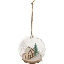 Boule de noel transparente 8 cm maison enneigee