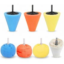 Boule de Polissage, 7Pièces 1/4' 6mm Tige éponge cône en métal Mousse de Polissage Pad Polissage Boule pour Les Soins des Roues de Voiture