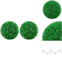 Boules de buis artificielles avec lumières LED 2 pcs vert 27 cm - Boule De Buis Artificielle - Boules De Buis Artificielles - Boule Topiaire