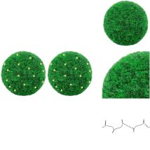 Boules de buis artificielles avec lumières led 2 pcs vert 35 cm - Boule De Buis Artificielle - Boules De Buis Artificielles - Boule Topiaire