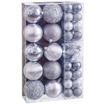 Set de 50 boules de Noël argent – Boule de Noël – Dimensions : 4 cm, 6 cm, 8 cm – Largeur, Longueur, Finition métal, Matières