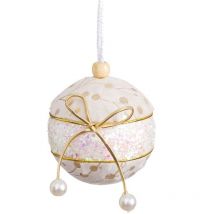 Boules de Noël Blanc Doré Polyfoam Tissu Lien 8 x 8 x 8 cm (4 Unités)