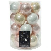 Boules de Noël en verre à suspendre 6 cm Blanc, Doré et Rose. 20 sept.