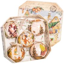 Coffret de 5 boules de Noël rétro – 7.5 cm – Largeur, Longueur, Finition métal, Matières – Cliccandoshop