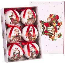 Coffret De 6 Boules De Noël Rétro Père Noël - 7.5cm