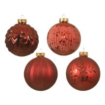 Boules de Noël rouges assorties mat brillant Ø8 cm