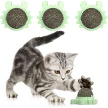 Boules d'herbe à chat pour mur de chat, lot de 3 boules d'herbe à chat comestibles, jouet à mâcher pour chat, rotatif et interactif