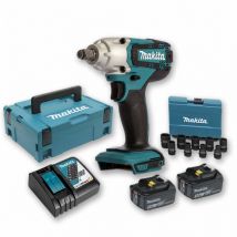 Boulonneuse à chocs 18V 190Nm 1/2' DTW190 avec 2 batteries 3Ah + Coffret 9 douilles + coffret Makita