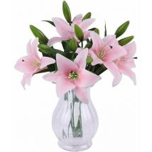Bouquet artificiel Bouquet Fleur Artificielle Lot de 5 Fausses Fleurs Artificielles Lys en Plastique pour Maison Deco Mariage Champetre Cimetiere