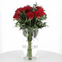 Kentis - Bouquet di 9 Rose Rosse a Stelo lungo 50 cm