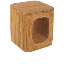 Bout de canapé. table d'appoint. table de chevet avec niche. en rotin naturel. cubique et coins arrondis. L 45 x P 45 x H 50cm