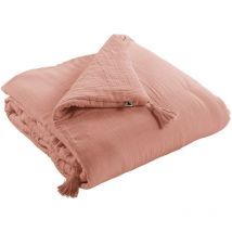 Bout de lit gaze de coton 90 x 200 cm Gaia rose peche