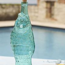 Bouteille carafe verre poisson turquoise 12x33cm
