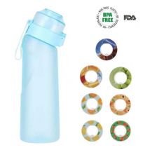 Bouteille d'arôme d'air 650ML, 7 saveurs différentes, bouteille de sport parfumée, sans bpa, 0 sucre, avec paille et brosse de nettoyage (bleu)