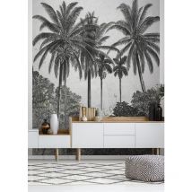 Art For The Home - Papier Peint panoramique Palmiers Gravure 280 x 200cm Gris, Noir