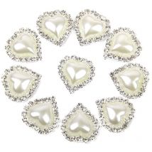 Feiyue - Bouton coeur 10pcs Bouton strass en forme de coeur Embellissement à dos plat (blanc)