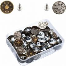 Bouton de Jeans,50 Ensembles 17mm Metal Denim Vêtements Boutons Tack Fastener Remplacement Snap Button Buckles pour Vêtements Repairing 2 Style