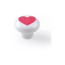 Bouton en porcelaine d 40mm blanc-coeur rouge ref 7-e831 04 REI