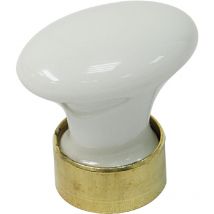 Bouton porcelaine ovale - Hauteur : 33 mm - Décor : Blanc / Laitonné - Matériau : Porcelaine / Laiton - Section : 22 x 32 mm Merigous