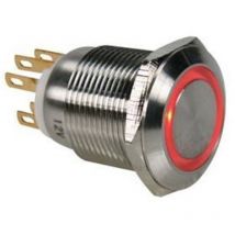 Bouton-poussoir en acier inoxydable spdt 1NO 1NC - anneau rouge - 19MM switches R1900R