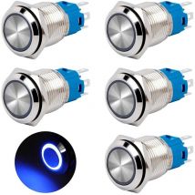 Jalleria - Bouton Poussoir Momentané 16mm Interrupteur Poussoir 12V/24V dc 3A Étanche Interrupteur à Bouton-poussoir en Laiton Chromé avec Lumière