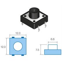 Bouton poussoir Touch 12x12mm Hauteur Total 7,5mm Sw083