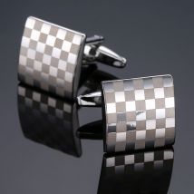 Fei Yu - Boutons de manchette carrés argentés en acier inoxydable pour chemise d'affaires pour homme, motif vintage de mariage