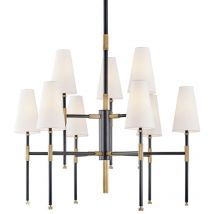 Hudson Valley - Bowery Kronleuchter mit 9 Lichtern, gealtertes Messing, Leinen