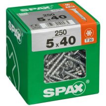 Spax - Juego de 250 tornillos Torx de acero con cabeza avellanada, Diam.5 mm x L.40 mm