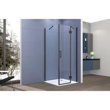 Box doccia 2 lati 100x110 cm fisso + porta un battente H200 cm cristallo 6mm profilo Nero Opaco PIPPO