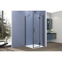 Tacoshop - Box doccia 2 lati 80x70 cm fisso + porta un battente H200 cm cristallo 6mm profilo Nero Opaco pippo