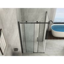 Essence Arredo Bagno - Box doccia 2 lati scorrevole cristallo temprato 8mm perla con profilo nero, dimensioni 120x70