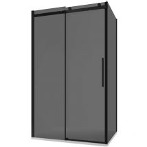 Parama - Box Doccia 100x130 cm Porta Scorrevole e Parete Fissa Profili in Alluminio Nero Opaco Vetro 8mm Fumé con Trattamento Easy-clean