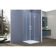 Box doccia angolare 80x80 cm apertura due porte soffietto H200 cm cristalli trasparente 6mm profilo satinato ELIO